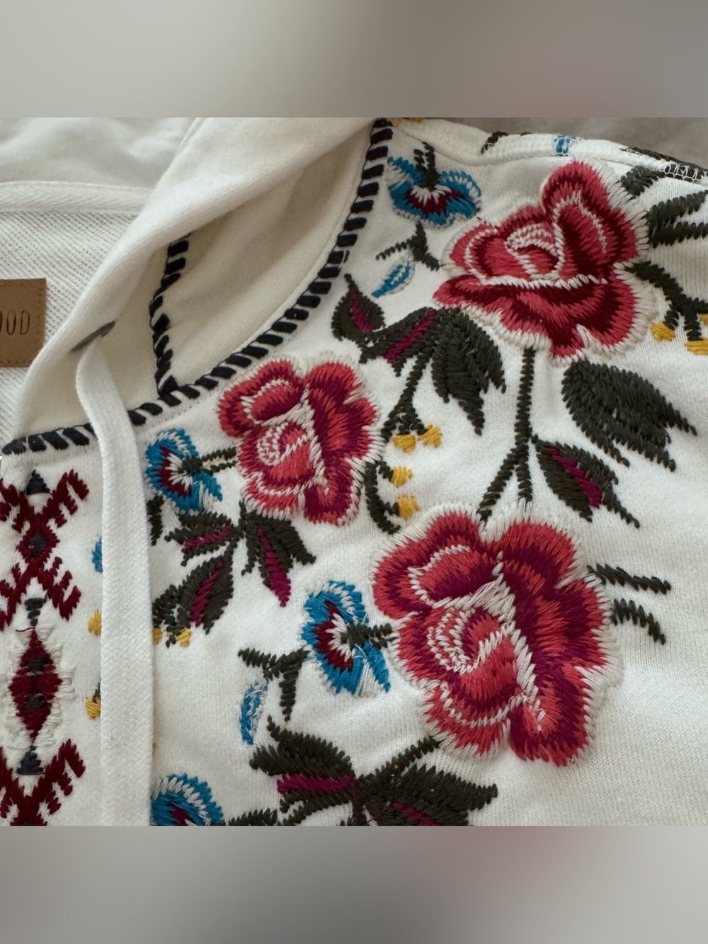 Driftwood Floral Embroidered Full Zip Teddy Hoodie Sweatshirt Women’s Size Small - Picture 4 of 14